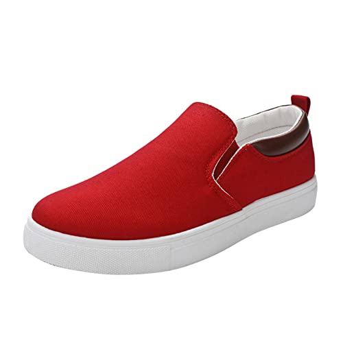 Herren Freizeitschuhe Modisch Einfarbig Leinwand Flache Sohle Bequem Laufen Leicht Alltagsschuhe Sneaker Style (Red, 43) von Generic