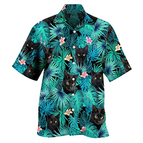 Herren Funky Hawaiihemd Kurzarm Freizeit Hawaii Hemd Print Ananas Palmen Blumen Lässig Unisex Hawaii-Shirt mit Fronttasche(Black,3XL) von Generic