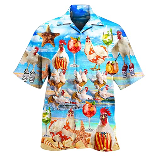 Herren Funky Hawaiihemd Kurzarm Freizeit Hawaii Hemd Print Ananas Palmen Blumen Lässig Unisex Hawaii-Shirt mit Fronttasche(Sky Blue,XL) von Generic