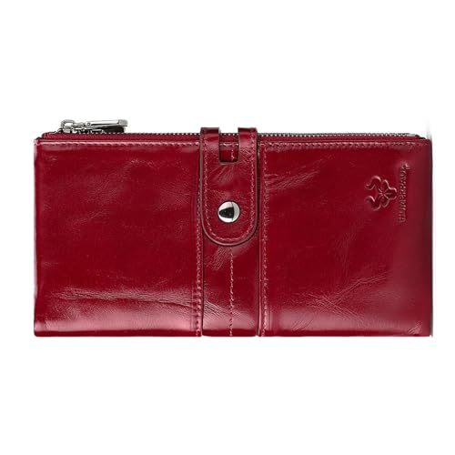 Herren-Geldbörse aus echtem Leder – großes Fassungsvermögen, 13 Kartenfächer, 2 Reißverschlusstaschen, 3 Geldscheinfächer, schlank, langlebig, Rot/Ausflug, einfarbig (Getaway Solids), Einfarbig von Generic
