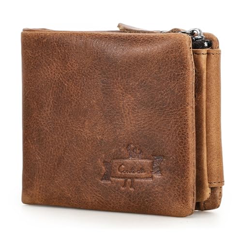 Herren-Geldbörse aus echtem Leder mit Münzfach, Kartenfächern und Reißverschluss – langlebiges Retro-Design für den täglichen Gebrauch, Braun von Generic