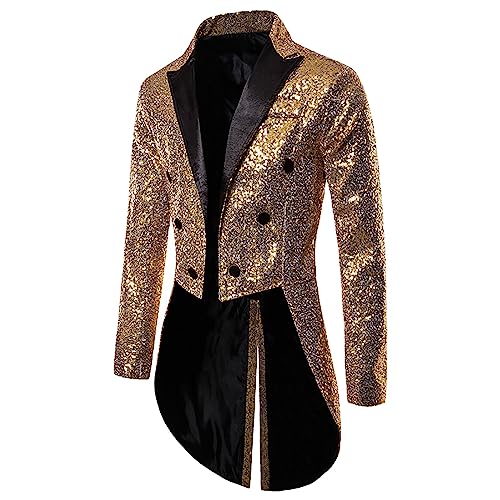 Herren Glänzende Pailletten Smoking Jacke Anzug Funkelnde Frack Blazer Langarm Revers Glitzer Strickjacke für Party Anzugjacke Slim fit Magic Show Kleid Cosplay Kleid Mäntel Zirkus Smokingjacken von Generic