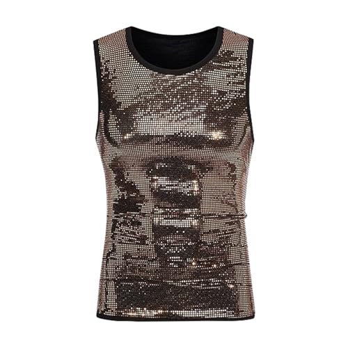 Herren Glitzer Tank Top Slim Fit Ärmelloses T-Shirt mit Pailletten Glänzend Tanktop Metallic Casual Stilvoll Einfaches Tank-Tops Personalised Partyshirt 70er Disco Party Kostüm Karnevalkostüm von Generic