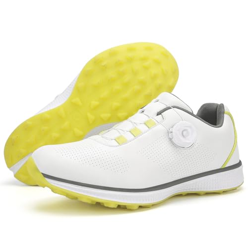 Herren Golfschuhe Für Das Gehen Und Outdoor-Training Professionelle rutschfeste Golfschuhe Ohne Spikes,Gelb,42 EU von Generic