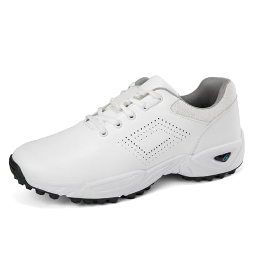 Herren Golfschuhe Wasserdicht Ohne Spikes Golfer Turnschuhe Leicht Outdoor Tennis Golfen Fitnesstrainer,Weiß,45 EU von Generic