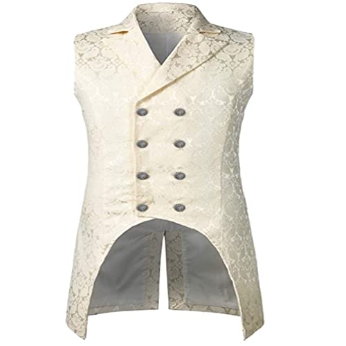 Herren Gothic Steampunk Zweireiher Weste Einfacher Stil Brokat Weste Frack Weste Herren Leichte Ärmellose Oberbekleidung (Color : BEIGE, Einheitsgröße : XXL) von Generic