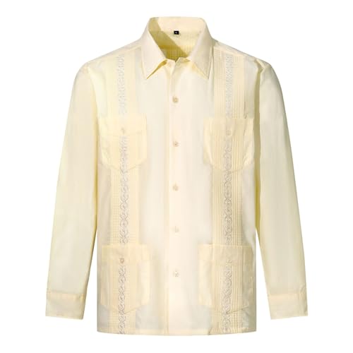 Herren Guayabera Langarm Button Up Cuban Beach Casual Besticktes Oberhemd Dunkelblau Hemd Herren Kariert Herren von Generic