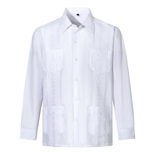 Herren Guayabera Langarm Button Up Cuban Beach Casual Besticktes Oberhemd Dunkelblau Hemd Herren Kariert Herren von Generic