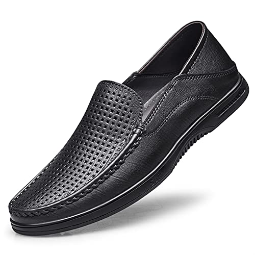 Herren Halbschuhe Atmungsaktive Einfache Mokassins Schuhe Leder Leicht Flacher Absatz Flexible Mode Prom Slip On(Black Perforated,43 EU) von Generic