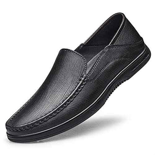 Herren Halbschuhe Atmungsaktive Einfache Mokassins Schuhe Leder Leicht Flacher Absatz Flexible Mode Prom Slip On(Schwarz,37 EU) von Generic