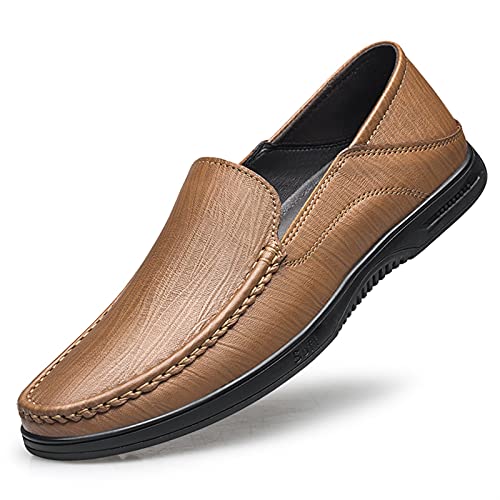 Herren Halbschuhe Atmungsaktive Einfache Mokassins Schuhe Leder Leicht Flacher Absatz Flexible Mode Prom Slip On(Yellow,40 EU) von Generic