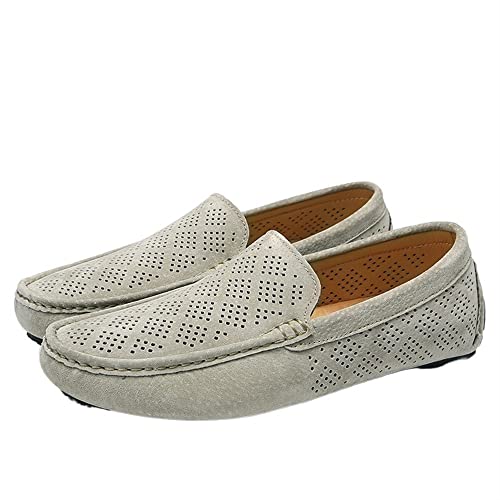 Herren Halbschuhe Mokassins Atmungsaktiv Einfaches Leder Flacher Absatz Bequem Leichtes Gehen Slip-on(Khaki,45.5 EU) von Generic