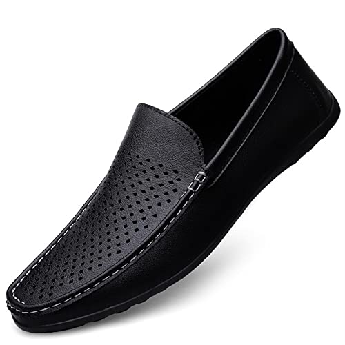 Herren Halbschuhe Mokassins Atmungsaktiv Schlicht Vegan Leder Flexibel Flacher Absatz Widerstandsfähiger Abschlussball Slip On(Schwarz,44.5 EU) von Generic