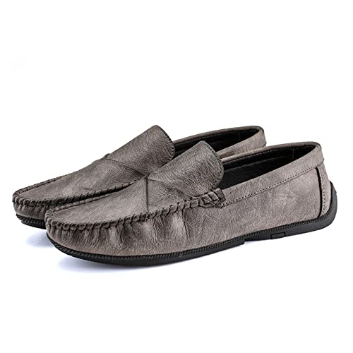 Herren Halbschuhe Mokassins Runde Zehenpartie Schlichtes Leder Leichtgewicht Widerstandsfähig Flacher Absatz Outdoor Slip On(Grey,38 EU) von Generic