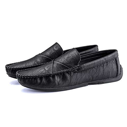 Herren Halbschuhe Mokassins Runde Zehenpartie Schlichtes Leder Leichtgewicht Widerstandsfähig Flacher Absatz Outdoor Slip On(Schwarz,43 EU) von Generic