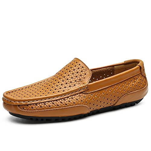 Herren Halbschuhe Mokassins Schuhe Einfarbig Atmungsaktiv Leder Leicht Flexibel Bequem Hochzeit Outdoor Slip On(Yellow,44.5 EU) von Generic