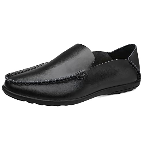 Herren Halbschuhe Mokassins Schuhe Einfarbig Schlicht Leder Flacher Absatz Flexible rutschfeste Party Slip-ons(Schwarz,44.5 EU) von Generic