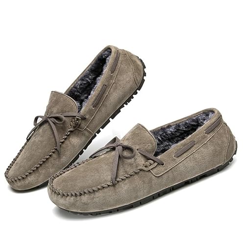 Herren Halbschuhe Wildleder Kunstfell Futter Bootsschuhe Bequem Leicht Anti-Rutsch Prom Slip-ons(Khaki Lined,38 EU) von Generic