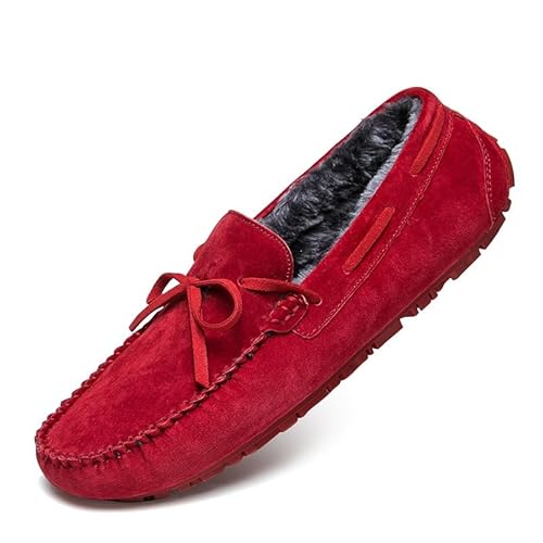 Herren Halbschuhe Wildleder Kunstfell Futter Bootsschuhe Bequem Leicht Anti-Rutsch Prom Slip-ons(Red Lined,41 EU) von Generic