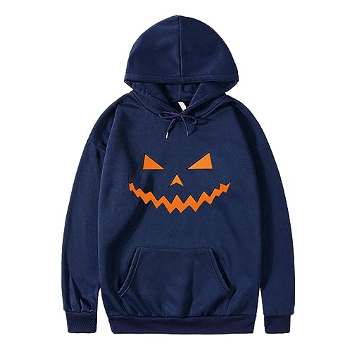 Herren Halloween Langarm Hoodie Kürbis Emoji Gedrucktes Pull-on-Hemden Komfort Atmungsaktive von Generic