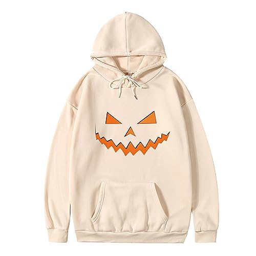 Herren Halloween Langarm Hoodie Kürbis Emoji Gedrucktes Pull-on-Hemden Komfort Atmungsaktive von Generic