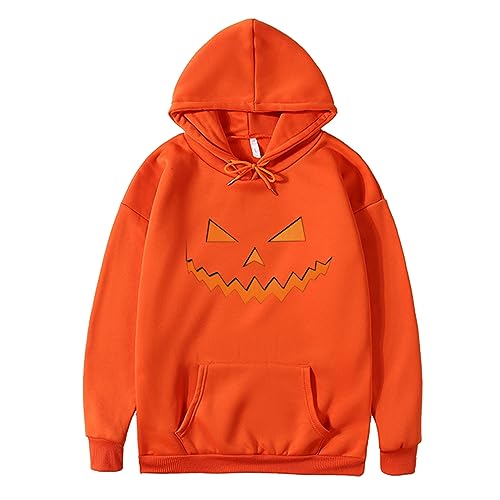 Herren Halloween Langarm Hoodie Kürbis Emoji Gedrucktes Pull-on-Hemden Komfort Atmungsaktive von Generic