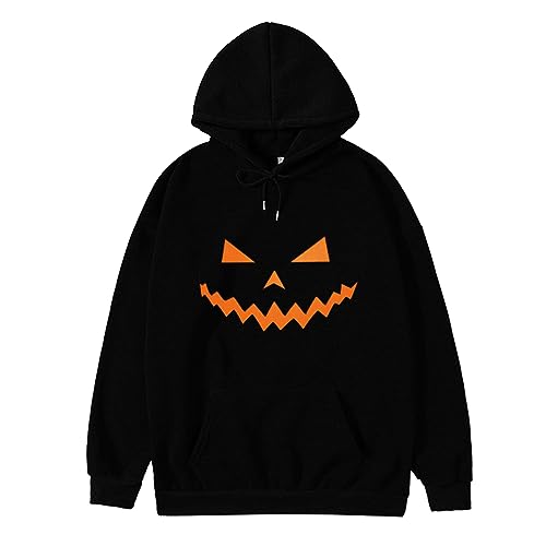 Herren Halloween Langarm Hoodie Kürbis Emoji Gedrucktes Pull-on-Hemden Komfort Atmungsaktive von Generic