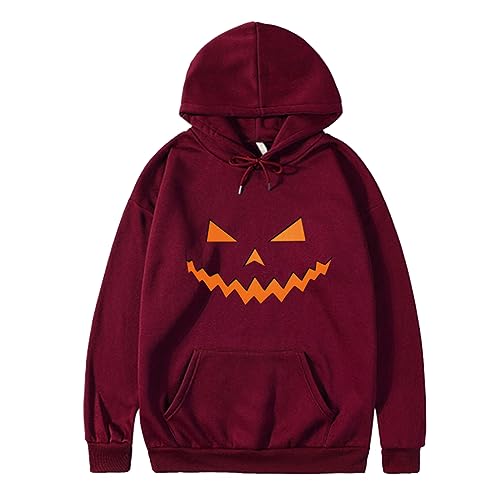 Herren Halloween Langarm Hoodie Kürbis Emoji Gedrucktes Pull-on-Hemden Komfort Atmungsaktive von Generic