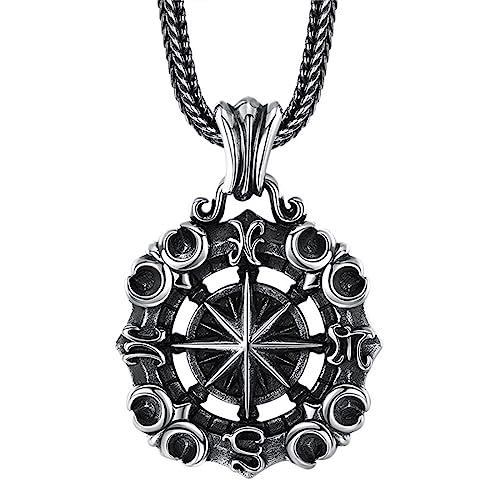 Herren-Halskette mit Anhänger aus S925er Sterlingsilber mit einzigartigem Marine-Kompass und Stern von Generic
