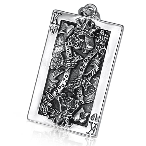 Herren-Halskette mit Spielkarte K, gotischer Schädel Spielkarte K S925 Sterlingsilber-Halskette, Silber, Einzelanhänger von Generic