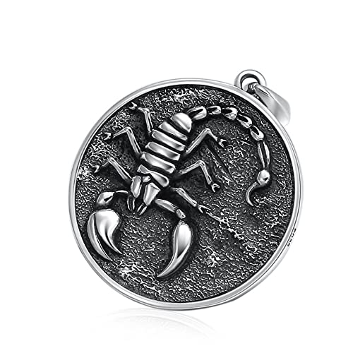 Herren-Halskette mit rundem Skorpion-Anhänger aus S925er Sterlingsilber im Gothic-Stil, Vintage-Stil von Generic