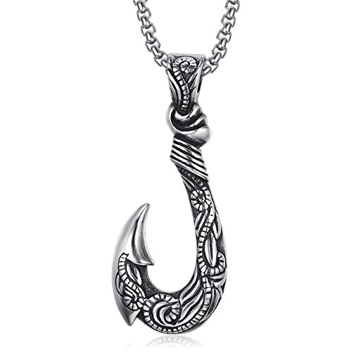 Herren-Halsketten, Herren-Halsketten, Fischhaken-Anhänger, Edelstahl, Titan-Stahl-Anhänger mit Kette von Generic