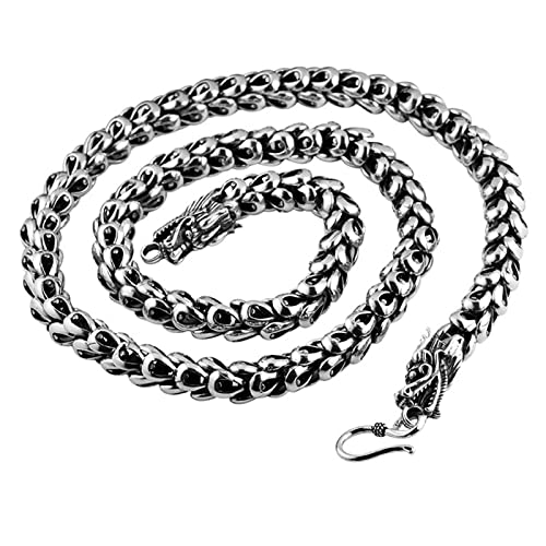 Herren-Halsketten, S925-Sterlingsilber, Charm-Halskette, herrschsüchtiger Drache, Doppelköpfe, Schuppenkette, reiner Argentum-Halsschmuck für Männer von Generic
