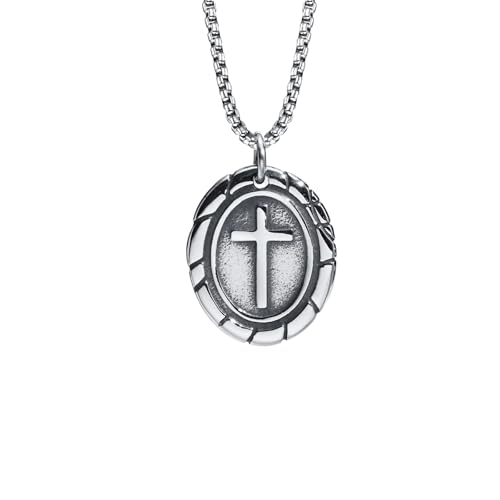 Herren Halsketten, Silber Farbe Edelstahl Punk Kreuz Anhänger Halsketten Schmuck von Generic