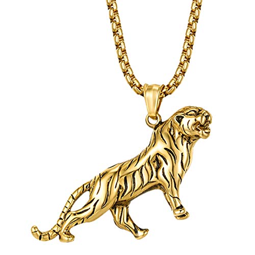 Herren Halsketten Anhänger Halsketten Tiger Edelstahl Anhänger Kleid Zubehör Titan Stahl Halsketten mit Kette 60CM von Generic