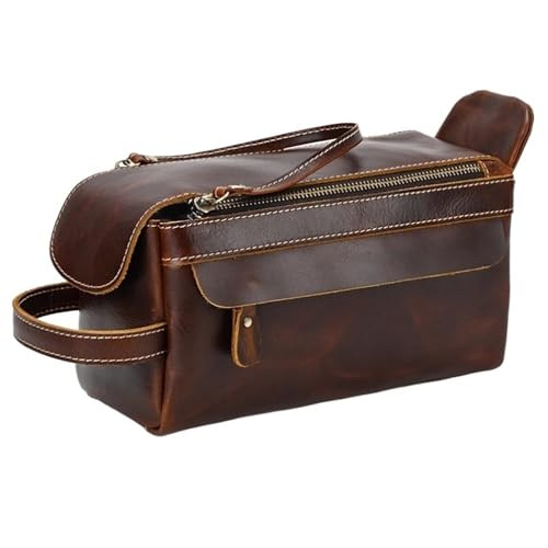 Herren-Handtasche aus echtem Leder mit großem Fassungsvermögen for Toilettenartikel und Make-up(Brown Pattern) von Generic