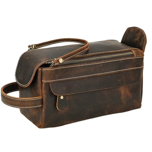 Herren-Handtasche aus echtem Leder mit großem Fassungsvermögen for Toilettenartikel und Make-up(Coffee Color) von Generic