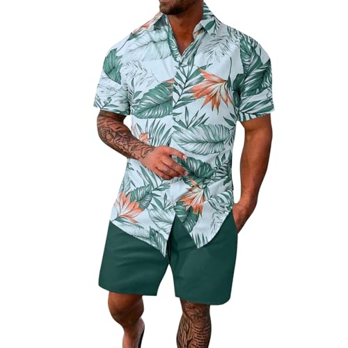 Herren Hawaiihemd und Kurze Hose Set Blume 2-teiliges Strandhemd Bügelfrei Button Down Kurzarm Hawaii Shirt und Shorts Faltenfrei Urlaub Hemd Set Funky Freizeit Hawaiihemd Strand von Generic