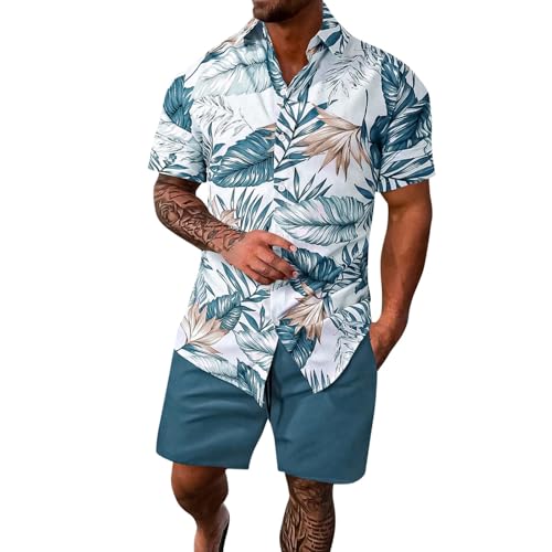 Herren Hawaiihemd und Kurze Hose Set Blume 2-teiliges Strandhemd Bügelfrei Button Down Kurzarm Hawaii Shirt und Shorts Faltenfrei Urlaub Hemd Set Funky Freizeit Hawaiihemd Strand von Generic