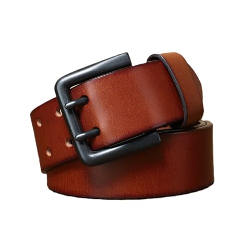 Herren Heavy Duty Handgemachter Ledergürtel 4.3cm Große Breite 4mm Dick Taillengürtel Aus Leder Mit Doppeldorn Schnalle, Doppel-Loch Ösen Jeansgürtel(Reddish Brown,110cm/43") von Generic