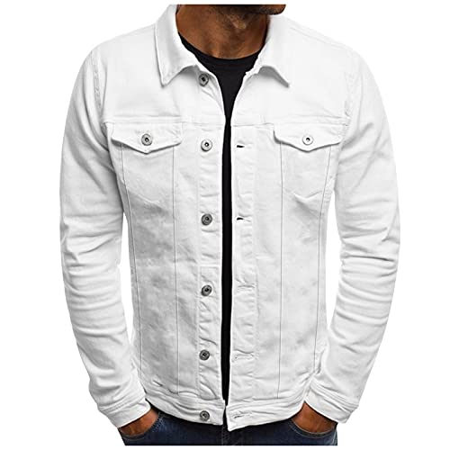 Herren Hemd Jeanshemd Freizeithemd Premium Denim Chest Pocket Jacke (White, M) von Generic