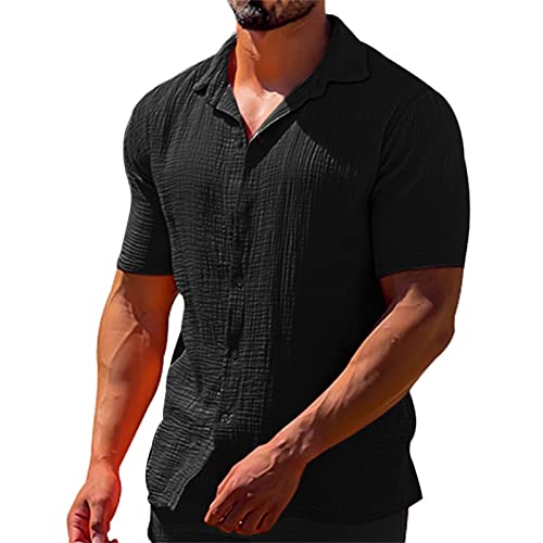 Herren Hemd Kurzarm Hemden Sommerhemd Leicht Slim Fit Freizeithemd Bügelfrei Button Down Casual Strandhemd Herrenhemden Elegant Urlaub Hemd Männer Freizeit Faltenfrei Party-Hemd von Generic