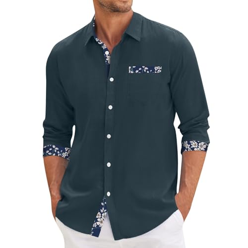 Herren Hemd Langarm Cuban Sommer Hemden Casual Regular Fit Baumwolle Freizeithemd Button Down Shirts Mode Lässige Oberhemd für Männer Türkis XXL Herren Hemd Langarm Cuban Sommer Hemden Casual Regular Fit Baumwolle Freizeithemd Button Down Shirts Mode Lässige Oberhemd für Männer Türkis XXL von Generic