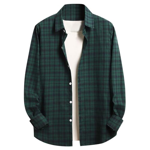 Herren Hemd Langarm Freizeit Regular Fit Kariertes Freizeithemd Button Down Hemd Bügelfrei Regular Fit Hemd Businesshemden mit Tasche von Generic