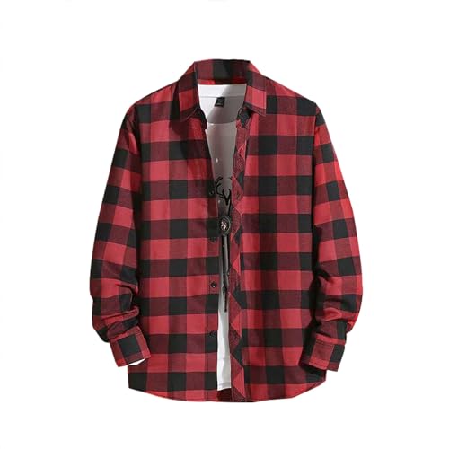 Herren Hemd Langarm Freizeithemd mit Tasche Arbeitshemd Herren Langarm Langarm Holzfäller Jacke Hemdjacke Langarm Kariertes Hemd Schwarz Übergröße Flanell Jacke Rot Karo Slim Fit Holzfällerhemd von Generic