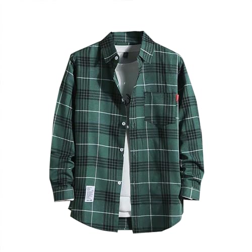 Generic Herren Langarm Hemd mit Tasche Arbeitshemd Langarm Holzfäller Jacke Hemdjacke Kariertes Hemd Schwarz Übergröße Flanell Jacke Rot Karo Slim Fit Holzfällerhemd von Generic