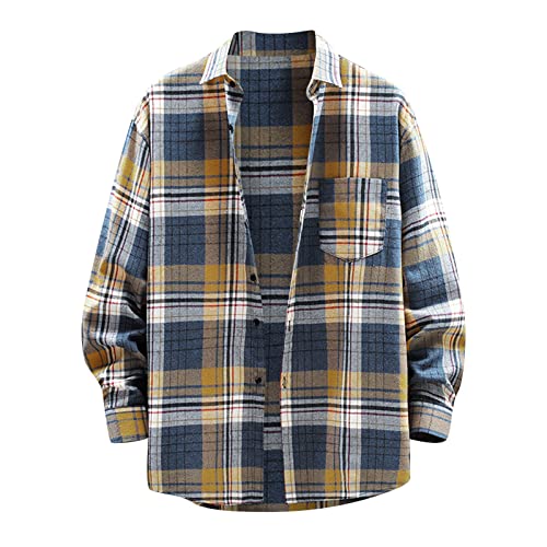 Herren Hemd Langarm Freizeithemd mit Tasche Arbeitshemd Herren Langarm Langarm Holzfäller Jacke Hemdjacke Langarm Kariertes Hemd Übergröße Flanell Jacke 3XL Karo Slim Fit Holzfällerhemd Dunkelblau von Generic