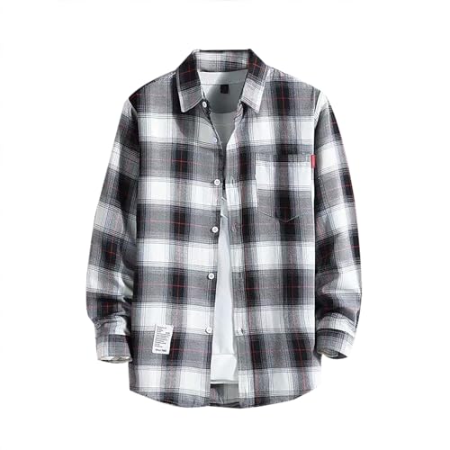 Generic Herren Langarm Kariertes Hemd Freizeit Holzfällerhemd Freizeithemd Flanell Hemden Baumwolle Passform Casual Button Down Hemd XL Weiß von Generic