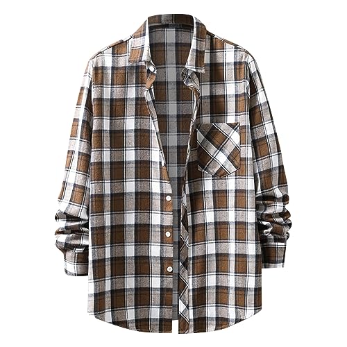 Herren Hemd Langarm Karriert Trachtenhemd Regular Fit Freizeithemd Karohemden Plaid Hemd Shirt Langarm Casual Button Down Freizeithemd Mit Brusttasche Normal Passform von Generic
