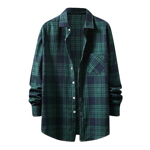 Herren Hemd Langarm Karriert Trachtenhemd Regular Fit Freizeithemd Karohemden Plaid Hemd Shirt Langarm Casual Button Down Freizeithemd Mit Brusttasche Normal Passform von Generic